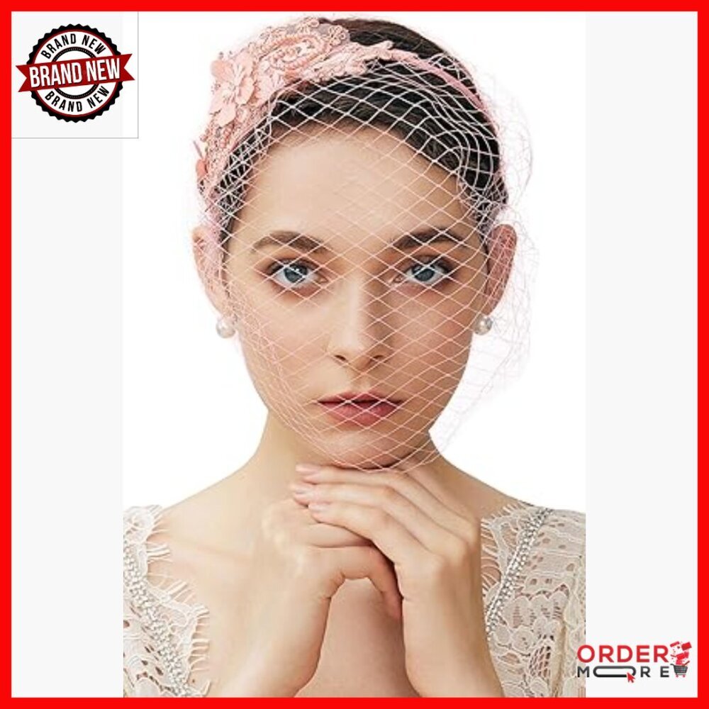 Mesh Lace Bridal Veil Fascinator Headband for Wedding Tea Party